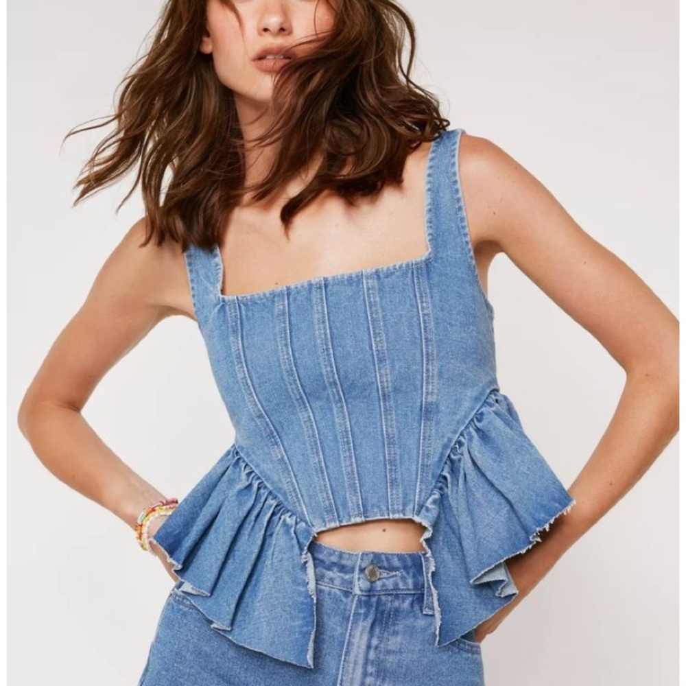 New Jean Denim Boho Cowgirl Corset Top